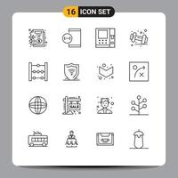 User Interface Pack of 16 Basic Outlines of education gym device fitness diet Editable Vector Design Elements