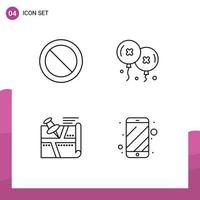 Line Pack of 4 Universal Symbols of ban position balloons celebration map Editable Vector Design Elements