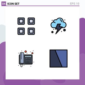 Mobile Interface Filledline Flat Color Set of 4 Pictograms of grid telephone view power collage Editable Vector Design Elements