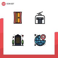 Set of 4 Vector Filledline Flat Colors on Grid for education house gondola vacation around Editable Vector Design Elements