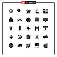 Pack of 25 creative Solid Glyphs of feature advertising fireplace science laboratory Editable Vector Design Elements
