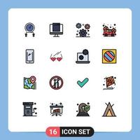 conjunto de 16 iconos de interfaz de usuario modernos símbolos signos para teléfono fuego imac coche oficina elementos de diseño de vectores creativos editables