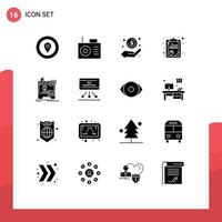 User Interface Pack of 16 Basic Solid Glyphs of printer dimensional money seo analysis report Editable Vector Design Elements