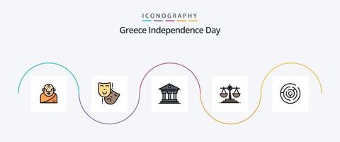 la línea del día de la independencia de grecia llenó el paquete de iconos planos 5 que incluye el laberinto. círculo. banco. ley. balance vector