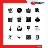 Set of 16 Vector Solid Glyphs on Grid for mask calendar computer document research Editable Vector Design Elements