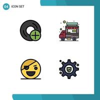 Pack of 4 Modern Filledline Flat Colors Signs and Symbols for Web Print Media such as add halloween disc shop monster Editable Vector Design Elements