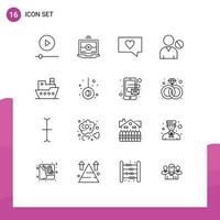 Set of 16 Modern UI Icons Symbols Signs for steamship ship love user interface Editable Vector Design Elements
