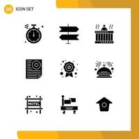 User Interface Pack of 9 Basic Solid Glyphs of pupil report relax page document Editable Vector Design Elements