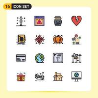 Modern Set of 16 Flat Color Filled Lines Pictograph of office address cleaning love heart attack Editable Creative Vector Design Elements