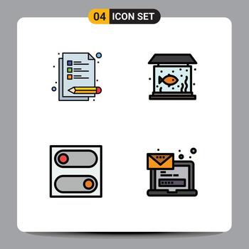 paquete de línea de vector editable de 4 colores planos de línea de llenado simple de elementos de diseño de vector editables de correo electrónico de tanque de inicio de conferencia