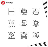 Universal Icon Symbols Group of 9 Modern Outlines of coffee storage color plate locker security Editable Vector Design Elements