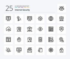 Internet Security 25 Line icon pack including internet. internet. internet. globe. setting vector