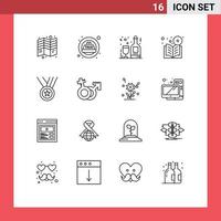 Outline Pack of 16 Universal Symbols of award online alcohol learning book Editable Vector Design Elements