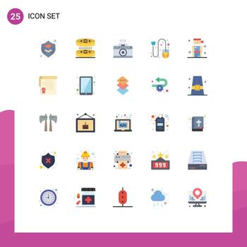 conjunto moderno de 25 pictogramas de colores planos de elementos de diseño vectorial editables con foto del carro científico del clic del mouse vector
