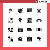 Set of 16 Commercial Solid Glyphs pack for cleaning shield blueprint security web Editable Vector Design Elements