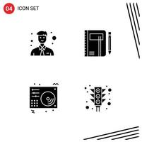 4 Thematic Vector Solid Glyphs and Editable Symbols of business sketch workbook notepad audio Editable Vector Design Elements