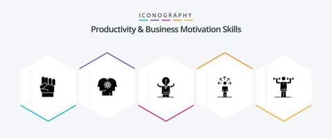 Productivity And Business Motivation Skills 25 Glyph icon pack including connection. communication. management. potential. man vector