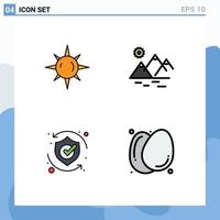 conjunto moderno de 4 colores planos y símbolos de línea de llenado, como elementos de diseño de vectores editables de la solución agrícola del entorno de seguridad solar