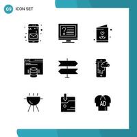 Editable Vector Line Pack of 9 Simple Solid Glyphs of location web dad server hosting website Editable Vector Design Elements