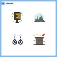 4 Thematic Vector Flat Icons and Editable Symbols of car earring board nature gemstone Editable Vector Design Elements