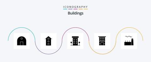 paquete de iconos de glifo 5 de edificios que incluye torre de enfriamiento. caldera. tiendas tiendas casa vector