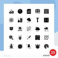 25 Universal Solid Glyph Signs Symbols of online study online document library sheet Editable Vector Design Elements