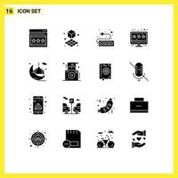 16 Thematic Vector Solid Glyphs and Editable Symbols of camera masjid socket mosque moon Editable Vector Design Elements