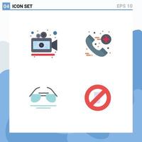 Modern Set of 4 Flat Icons Pictograph of camera spring call galsses no drinking Editable Vector Design Elements