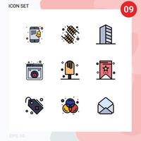 9 colores planos universales de línea de relleno establecidos para aplicaciones web y móviles construcción de seguridad de postres diseño web elementos de diseño vectorial editables vector