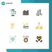 Pack of 9 creative Flat Colors of credit setting security mind brain Editable Vector Design Elements
