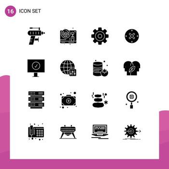 Editable Vector Line Pack of 16 Simple Solid Glyphs of computer cancel gear delete close Editable Vector Design Elements