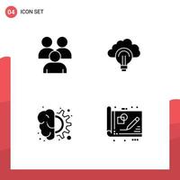 4 Thematic Vector Solid Glyphs and Editable Symbols of business success group light design Editable Vector Design Elements