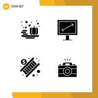 Pack of 4 Modern Solid Glyphs Signs and Symbols for Web Print Media such as autumn money vegetable tv camera Editable Vector Design Elements