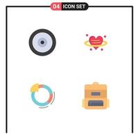 Set of 4 Vector Flat Icons on Grid for mobile circle web valentine chart Editable Vector Design Elements