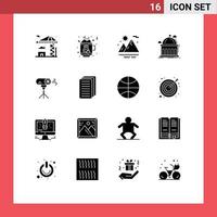 Set of 16 Vector Solid Glyphs on Grid for photo university mountains learning school Editable Vector Design Elements