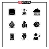 9 Universal Solid Glyph Signs Symbols of location nonstop network flow action Editable Vector Design Elements