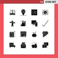 Group of 16 Modern Solid Glyphs Set for navigation shop devices coffee technology Editable Vector Design Elements