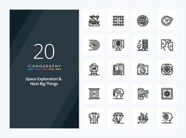 20 Space Exploration And Next Big Things Outline icon for presentation vector