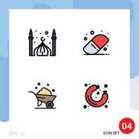 Set of 4 Modern UI Icons Symbols Signs for mosque construction moon education spring Editable Vector Design Elements