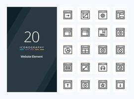 20 Website Element Outline icon for presentation vector