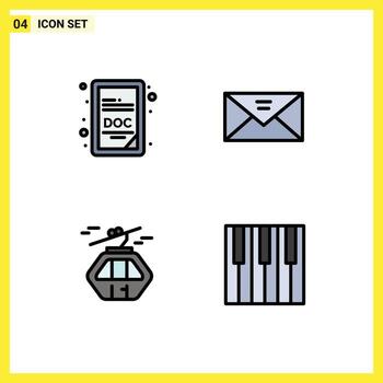 conjunto moderno de 4 colores planos y símbolos de línea de llenado, como elementos de diseño vectorial editables de góndola de mensaje de sobre ártico doc vector