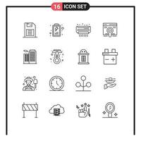 Modern Set of 16 Outlines and symbols such as building pack ac find web Editable Vector Design Elements