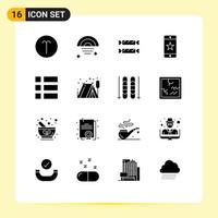 Set of 16 Vector Solid Glyphs on Grid for frame smartphone sweet device achievements Editable Vector Design Elements