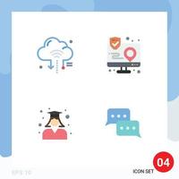 Mobile Interface Flat Icon Set of 4 Pictograms of internet map cloud app graduate Editable Vector Design Elements