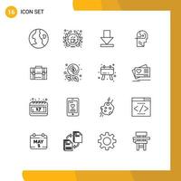 Modern Set of 16 Outlines Pictograph of documents business dawn briefcase mind Editable Vector Design Elements