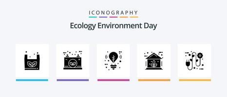 Ecology Glyph 5 Icon Pack Including eco. home. electric. green. lighting. Creative Icons Design vector