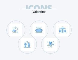 paquete de iconos azul de san valentín 5 diseño de iconos. corazón. café. proponer. taza. Pareja vector
