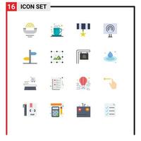 16 Universal Flat Color Signs Symbols of stream radio tea office medal Editable Pack of Creative Vector Design Elements