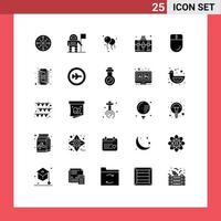 25 User Interface Solid Glyph Pack of modern Signs and Symbols of mouse devices balloons cursor hobbies Editable Vector Design Elements