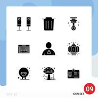 Pack of 9 Modern Solid Glyphs Signs and Symbols for Web Print Media such as human avatar garage shopping barcode Editable Vector Design Elements